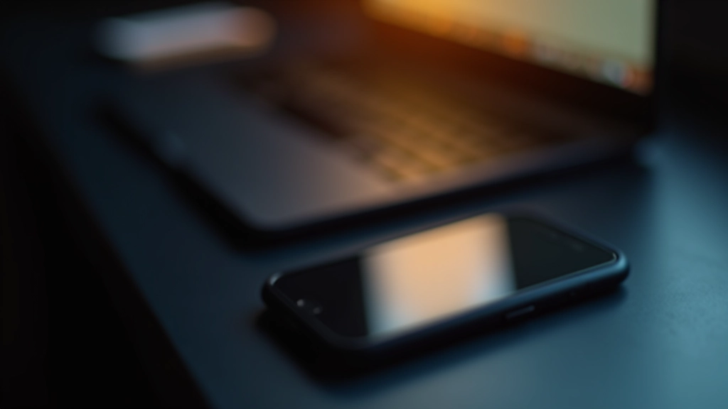 Laptopska tastatura s pametnim telefonom pored, na tamnom radnom stolu, noćna rasvjeta iz pozadine